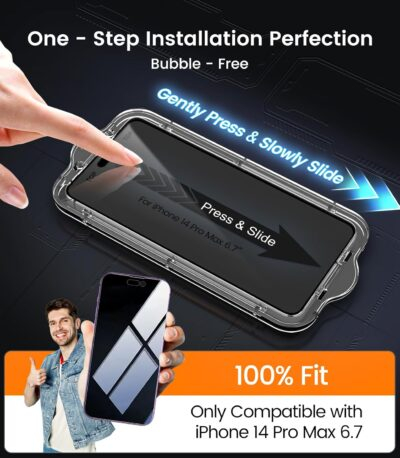 EZ-GLAZ-4 Pack for iPhone 14 Pro Max Privacy Screen Protector[6.7 inches] With 2 Pack Camera Lens Protector, [Drop Protection] 9H Hardness Scratch Resistant Tempered Glass Film, Easy to install - 이미지 2
