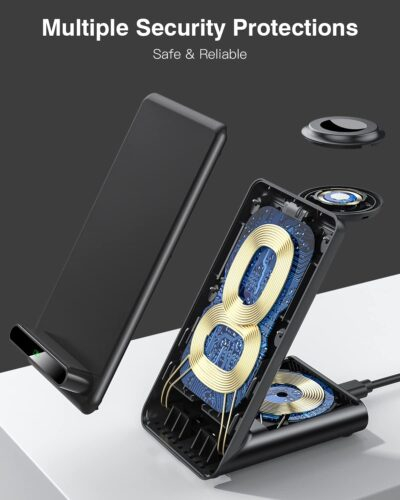 Wireless Charging Station,3 in 1 Charging Stand Made for Apple Watch Ultra 10 9 8 7 6 SE 5 4 3,Fast Wireless Charger Made for iPhone 16/15/14/13/12/11/X,for AirPods Pro(with Adapter) - 이미지 5