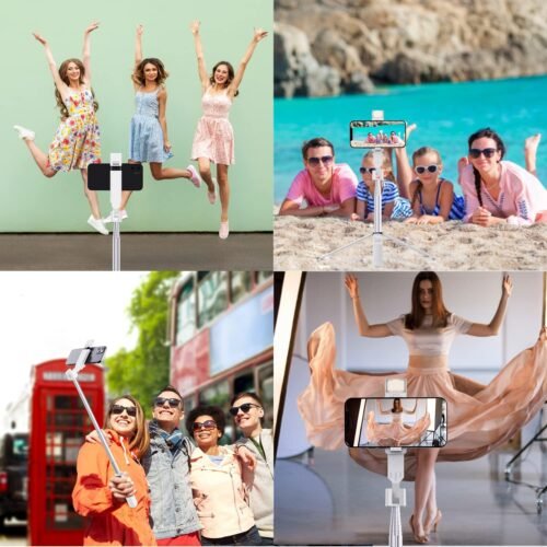 Ambertronix 40” Selfie Stick Tripod Quadrapod, Onboard Light, Wireless Bluetooth Remote, Extendable, Stainless Steel, 3 Light Modes, 9 Brightness Levels, Compatible with All iPhone & Android Devices - 이미지 6