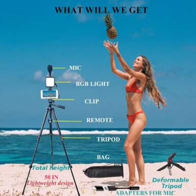 Vlogging Kit for iPhone, Vlogging kit for Android Phone,YouTube Starter Kit with Two Tripods Light Microphone Remote and Jack Adapter - 이미지 6