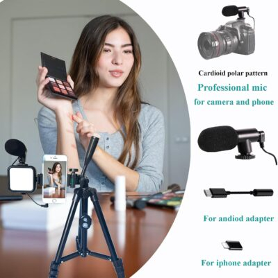 Vlogging Kit for iPhone, Vlogging kit for Android Phone,YouTube Starter Kit with Two Tripods Light Microphone Remote and Jack Adapter - 이미지 5