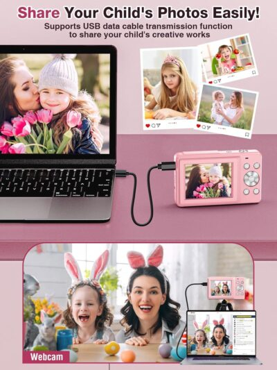 Digital Camera,FHD 1080P Kids Camera 44MP Point and Shoot Digital Cameras with 32GB Card,16X Zoom,Anti-Shake,Date Stamp,Compact Small Cameras Photography for Kids Student Teen Girl Boy(Pink) - 이미지 8