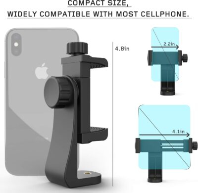 Universal Phone Tripod Mount Adapter with Ｗireless Camera Remote , Cell Phone Holder with Adjustable Clamp for Selfie Stick Monopod Compatible with iPhone, Samsung and so on , Wrist Strap Included - 이미지 2