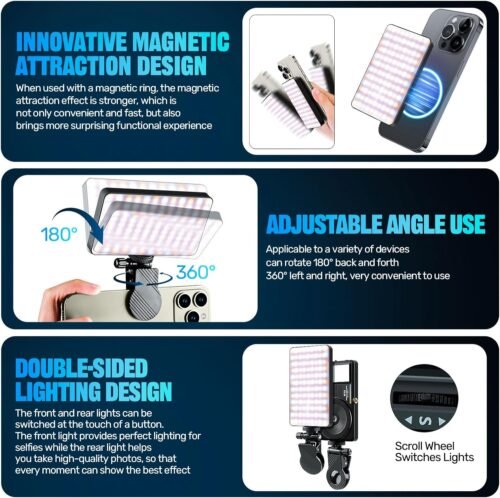 129 LED Double Side Magnetic Selfie Light for iPhone, 3000 mAh Rechargeable Phone Fill Light Clip, Adjusted 3 Light Modes for Phone iPhone Android iPad Laptop for Makeup TikTok Selfie Vlog - 이미지 3