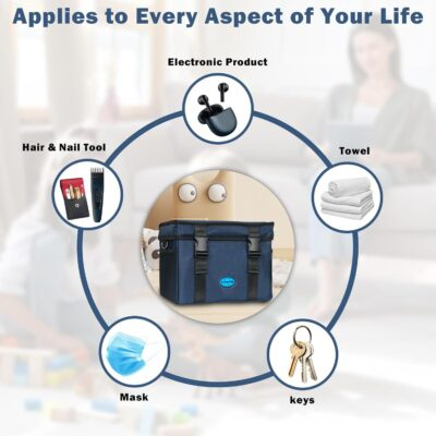 UVC Sanitizer Box Ozone Free with Timer, Portable Large Cleaner Bag with USB Port, UV Light Blue Tote for Mask, Cell Phone, Baby Bottle, Key, Towel 12L - 이미지 5