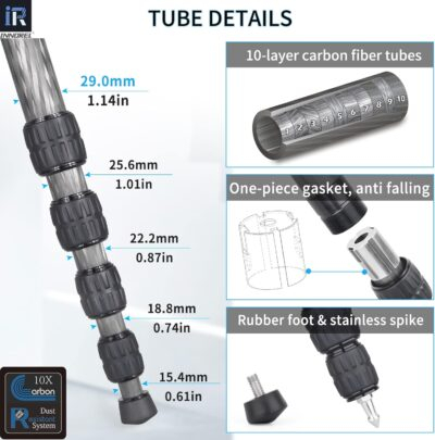 Carbon Fiber Camera Monopod INNOREL RM285C Professional Portable Compact Lightweight Travel 5-Section Monopod for Canon Nikon Sony DSLR Camera Video Camcorder DV Photography Bracket Load 22lbs/10kg - 이미지 3