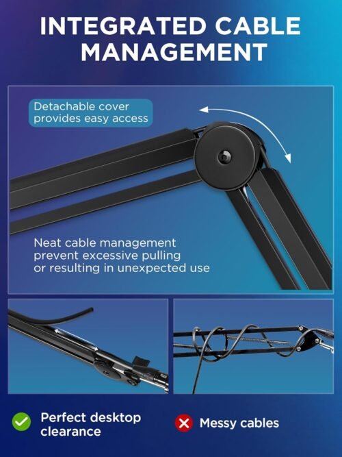 InnoGear Mic Boom Arm Microphone Stand Cable Management for Blue Yeti FIFINE AM8 K669B HyperX QuadCast S SoloCast AT2020 Shure SM7B MV7 and Other Microphone - 이미지 4