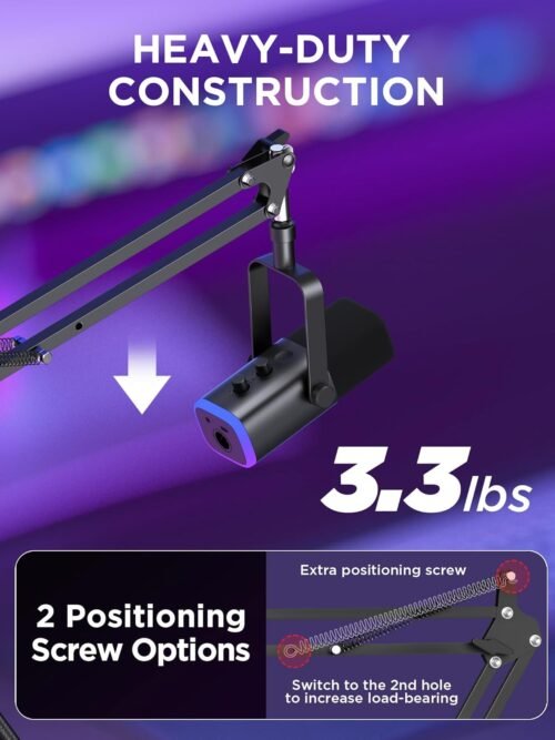 InnoGear Microphone Stand Mic Boom Arm for Blue Yeti HyperX QuadCast S SoloCast Snowball Fifine K669B and other Mic, with Shock Mount Windscreen Pop Filter Mic Clip Holder Cable Ties, Medium - 이미지 2