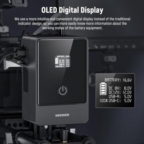 NEEWER PS099E Mini V Mount Battery, 6800mAh 99Wh 14.5V Mini V Lock Battery with D Tap Cable/BP/65W PD Type C/USB A/Dual DC/OLED Display for Video Camera Camcorder, Compatible with SmallRig BMPCC 4K 6K - 이미지 7