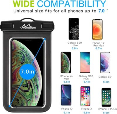 MoKo Waterproof Phone Pouch Holder, Cellphone Case Dry Bag with Lanyard Armband Compatible with iPhone 14 13 12 11 Pro Max, Samsung S21/S20/S10, Black - 이미지 5