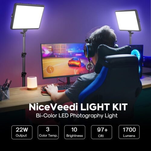 2-Pack Photography Lighting Kit, NiceVeedi 22W LED Video Light Kit, 2900-7000K Dimmable Studio Light with Tripod Stand, 73" Stream Light for Video Recording - 이미지 2