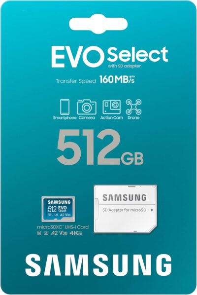 SAMSUNG EVO Select microSDMemory Card + Adapter, 512GB microSDXC, Up-to 160 MB/s, 4K UHD, UHS-I, C10, U3, V30, A2, for Mobile Phone, Smartphones, Nintendo-Switch, and Tablets (MB-ME512SA/AM) - 이미지 8
