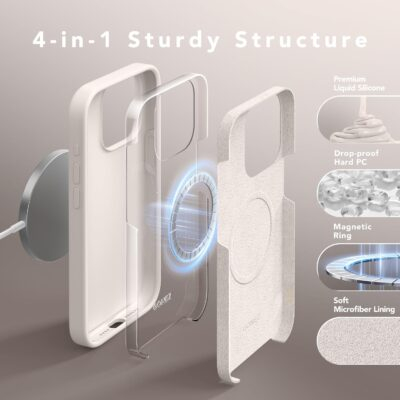 GONEZ for iPhone 15 Pro Max Case Silicone, Compatible with Magsafe, Camera Protector + Screen Protector, Soft Anti-Scratch Microfiber Lining, Liquid Silicone Shockproof Phone Cover, Stone - 이미지 8