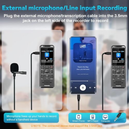 144GB Digital Voice Recorder with Playback, Volorful 1536Kbps Audio Recorder for Interviews Meetings, Voice Activated Recorder Recording Device with Noise Reduction, MP3 Stereo Player, Microphone - 이미지 8