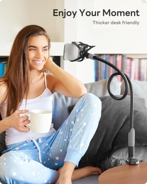SAIJI Gooseneck Bed Phone Holder, Flexible Long Arm Phone Mount for Desk, Clip Bracket Clamp Stand, iPhone Stand, Mobile Cell Phone Stand Document Camera Nintendo Switch (Black) - 이미지 6