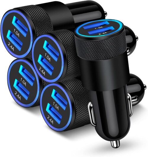 [5pcs] Car Charger Adapter, AILKIN USB Multi Port Cigarette Lighter Fast Charging Power Block plug for iPhone 16 15 14 13 Pro Max, Samsung Galaxy S24 Ultra S8 LG Moto, 3.4A Dual Cargador Carro for Car
