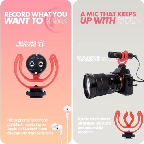 Movo VXR10-PRO External Video Microphone for Camera with Rycote Lyre Shock Mount - Compact Shotgun Mic and Accessories Compatible with Smartphones and DSLR Cameras - Battery-Free DSLR Microphone - 이미지 5