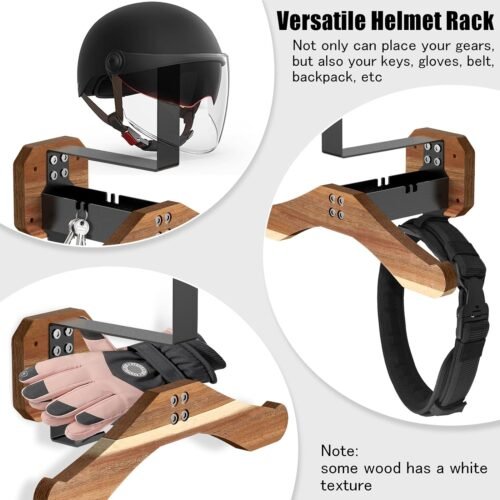 Helmet Holder- BoldByPIN Motorcycle Helmet Rack Wall Mount , Solid Wood & Heavy Duty Steel Helmet Wall Mount for Motorcycle/Football/Cycling Skiing/Tactical Gear Wall Hanger - 이미지 4