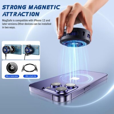 Magnetic Cell Phone Cooler for Gaming Comvin, Mobile Phone Cooling Fan with Dual Mode/Temperature Display,Portable Radiator for iPhone MagSafe Series/Android/iPad/Tablet,Semiconductor Heatsink Cooling - 이미지 3