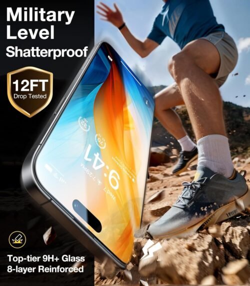UltraGlass Unbreak Top 9H+ Glass for iPhone 16 Pro Screen Protector 6.3" [12FT Military Grade Shatterproof] Screen Protector 16 Pro Tempered Glass [Longest Durable] Full Coverage 16Pro, 2 Pack - 이미지 8