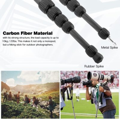 Koolehaoda Carbon Fiber Monopod, 6-Section Portable Compact Camera Monopod Unipod Stick. Max Load 22lbs/10kg - MP286C - 이미지 6