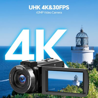 Video Camera Camcorder 4K 42MP, 18X Digital Zoom Video Recorder for Vlogging YouTube 3” 270°Rotation Screen Compact Cameras 4K Travel Cam Corder with 2 Batteries, 32GB Card, Remote Control - 이미지 2