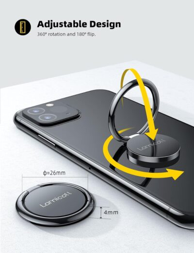 Lamicall Cell Phone Ring Holder Stand - Phone Finger Gip Kickstand, 360° Rotation Polished Metal Grip for Magnetic Car Mount, Compatible with iPhone 16/15/14 Pro Max, Android Smartphone Accessories - 이미지 5
