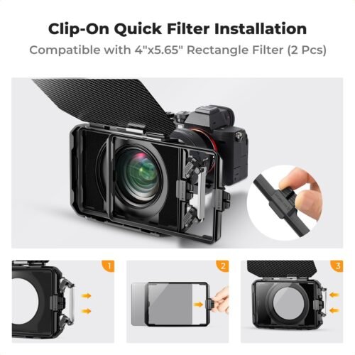 K&F Concept Mini Matte Box +ND8, DSLR Camera Matte Box with Carbon Fiber Top Flag for 67mm/72mm/77mm/82mm/95mm Lenses, with Filter Trays for 4x5.65 Filter/Circular Filter - 이미지 6