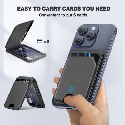 Mag-Safe Wallet Magnetic Wallet for iPhone Lightweight Magnetic Phone Wallet Stand Adjustable Leather Magnetic Card Holder for iPhone 16/15/14/13/12 Series, Not for iPhone 13/12 Mini (Black) - 이미지 2