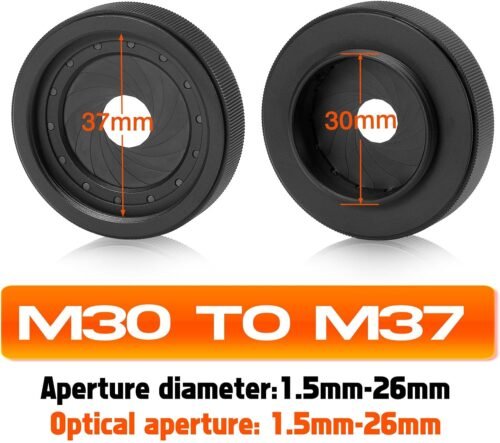 Adjustable Iris Aperture Diaphragm M30 to M37 Iris Aperture Diaphragm Adapter Optical Diaphragm 1.5-26mm Lens Module Adapter Ring PVS-14 PSV14 Optics (M30toM37) - 이미지 3