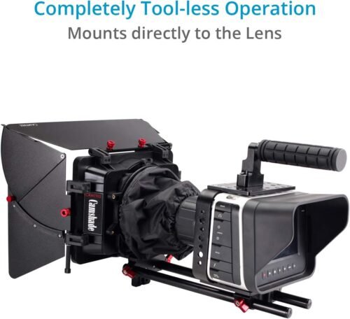 Camshade Video Matte Box for Lenses Upto 105mm Diameter. Top, Extendable Side Flags & Knicker-Complete Protection from Flares. 4x4 Filter Holder, 15mm Rod Adapter & Tool-Less (MB-CMS) - 이미지 7