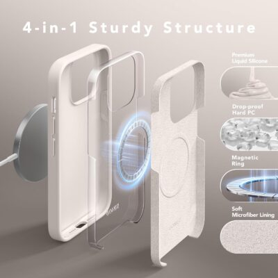 GONEZ for iPhone 14 Pro Max Case Silicone, Compatible with MagSafe, with Screen Protector + Camera Lens Protector, Liquid Silicone Shockproof Protective iPhone 14 ProMax Case 6.7", Stone - 이미지 8