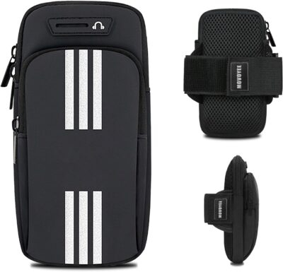 Phone Holder for Running Armband Cell Phone Holder iPhone 16 15 14 13 12 11 Pro Max Xs 16e Xr X Plus Galaxy Ultra S25 Note Carrier Bag,Gym Workout Exercise Sports Arm Bands Sleeve Pouch Black