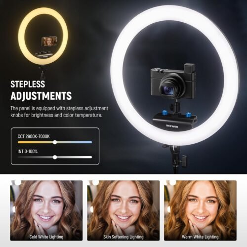 NEEWER Professional 18 Inch Ring Light with Tripod Stand Phone Holder Compatible with iPhone, 45W Remote Shutter App Control, Video Recording Makeup Selfie Studio Streaming Filming, RP18B Pro Black - 이미지 4