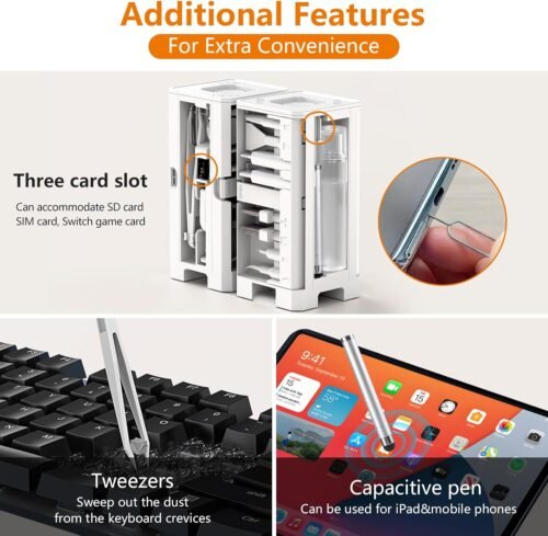 Cell Phone Cleaning Kit with Charging Port Cleaner, Stylus Pen, SIM Tool, Speaker Brush | Multi-Device Cleaner for iPhone, Samsung, AirPods, MacBook, Laptop, iPad, Keyboard, Camera Lens (White) - 이미지 4