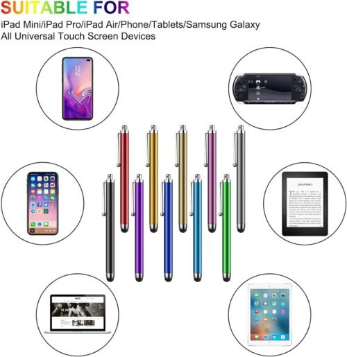 Stylus Pen [10 Pack] Universal Capacitive Touch Screen Pens for Tablets, iPad Mini, iPad Pro, iPad Air, Smartphones, Samsung Galaxy - Multiple Colors - 이미지 3