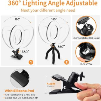 Video Conference Lighting Kit, Ring Light Clip on Laptop Monitor with 5 Dimmable Color & 5 Brightness Level for Webcam Lighting/Zoom Lighting/Remote Working/Self Broadcasting and Live Streaming, etc. - 이미지 5