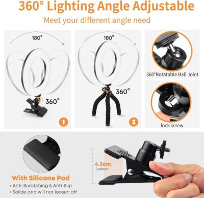 Video Conference Lighting Kit, Ring Light Clip on Laptop Monitor with 5 Dimmable Color & 5 Brightness Level for Webcam Lighting/Zoom Lighting/Remote Working/Self Broadcasting and Live Streaming, etc. - 이미지 5