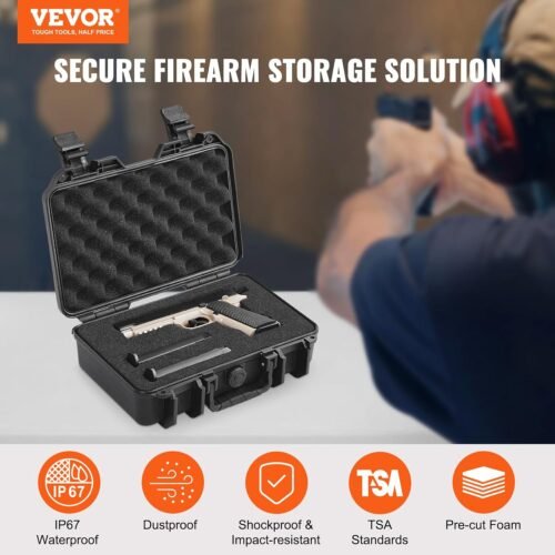 VEVOR Hard Pistol Cases with Pre-cut PU Foam, Waterproof & Dustproof Hard Gun Case for 1 Pistol, 12.59×9.01×4.4 in Lockable Pistol Case, Black - 이미지 2