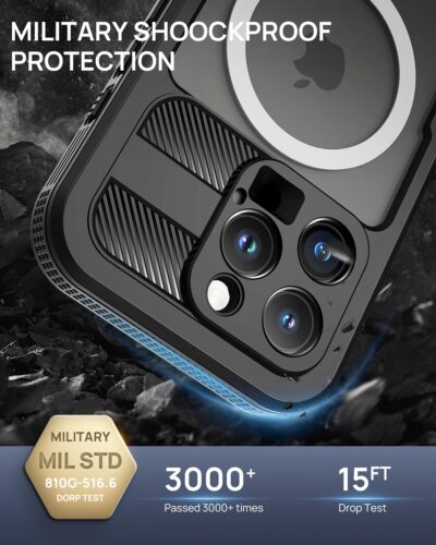 Lanhiem Magnetic for iPhone 16 Pro Max Case, IP68 Waterproof Dustproof Case, [Compatible with Magsafe] [Built-in Screen Protector] Full Body Heavy Duty Rugged Phone Cover 6.9 inch, Black/Clear - 이미지 5