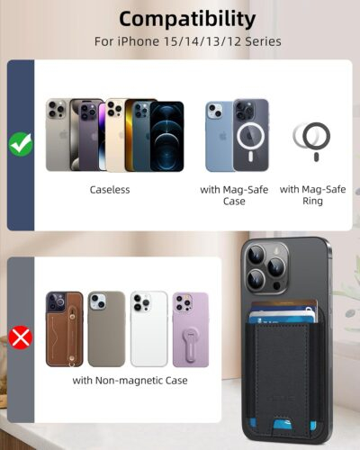 for MagSafe Wallet, Strongest Magnetic Wallet for iPhone 16/15/14/13/12 Series, 7 Cards Holder, Magnetic Phone Wallet, Leather Minimalist Slim RFID for iPhone Wallet, 1 Slot, Black & Black - 이미지 5