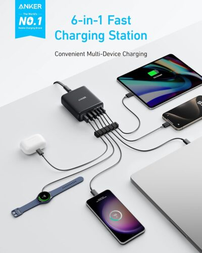 Anker Desktop Charger, Fast Charging USB C Charger, 112W Max 6-Port Charging Station, for iPhone, iPad, MacBook, Samsung and More (Cable Not Included) - 이미지 2