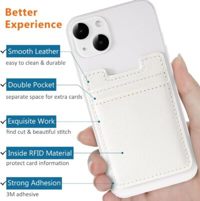 2Pack Phone Wallet,Leather Phone Card Holder Adhesive Stick On Credit Card Pocket for Back of Phone Case iPhone and Android-White,Grey - 이미지 2