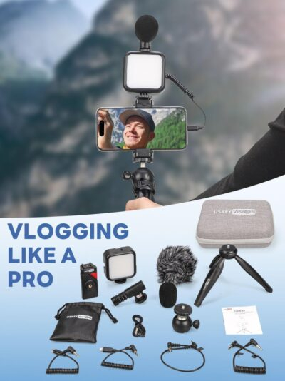 Smartphone Vlogging Kit for iPhone 16/15/14 Mini/Pro/Max, Android Smartphone Content Creator Kit w/Microphone Light Auto-Switch Phone Clip for YouTube Tiktok Live Steam (Vlog K2) - 이미지 7