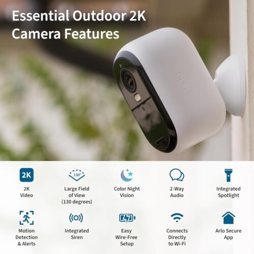Arlo Essential Wireless Security Camera 2nd Gen with Solar Panel - Outdoor & Indoor Wireless Camera with Integrated Spotlight, Color Night Vision, Motion Sensor & DIY Setup - White, 1 Pack, VMK3050 - 이미지 2