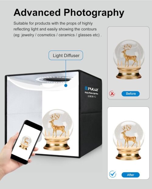 PULUZ Light Box Photography, 12"x12" Professional Dimmable Shooting Tent Kit with CRI >95 White Lighting 120 LEDs Lights + 6 Photo Backdrops for Product Display - 이미지 6