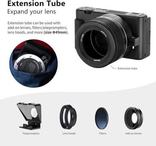 NEEWER Wide Angle Lens Compatible with Sony ZV1 Camera, 2 in 1 18mm HD Wide Angle & 10x Macro Additional Lens with Extension Tube, Bayonet Mount Lens Adapter, Cleaning Cloth (Black Frame) - 이미지 8