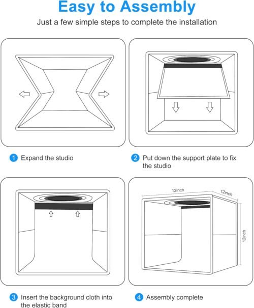 PULUZ Light Box Photography, 12"x12" Professional Dimmable Shooting Tent Kit with CRI >95 White Lighting 120 LEDs Lights + 6 Photo Backdrops for Product Display - 이미지 7