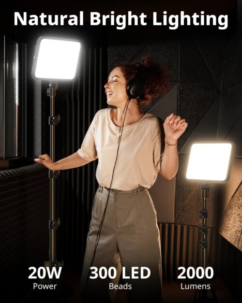 UBeesize 2 Pack LED Video Light Kit, Photography Lighting, 13" Studio Lights with 65" Tripod Stand and Phone Holders, Podcast Lighting for Video Recording, Make up, Live Streaming, Tiktok, YouTube - 이미지 2