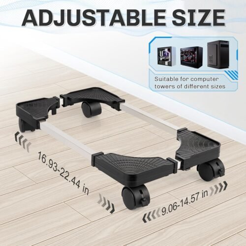 Liitrton Mobile CPU Stand Adjustable Computer Tower Stand with 4 Caster Wheels Fits Most PC (Black) - 이미지 2